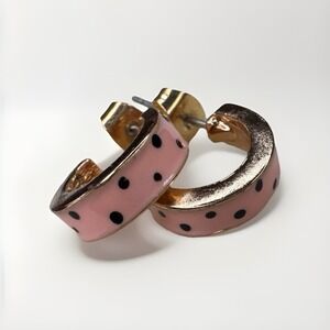 New Polkadot Hoop Earrings Gold Plated Sterling Silver Pink & Black With Backs